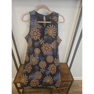 R&K Womens Size 16 Navy Blue Floral Sleeveless Keyhole Neck Dress